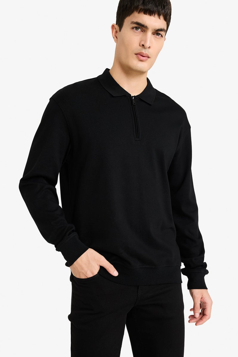DeFacto Black Man Regular Fit Polo Neck Half Zippered Sweatshirt Casual - Image 3